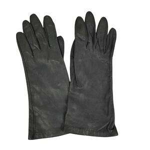 Vintage Aris Womens Classic Gray Leather Gloves Sz 7 100% Antron Nylon Lined